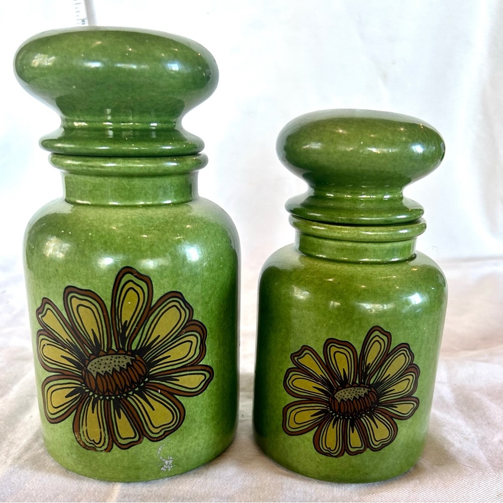 Rare Vintage Avocado Green apothecary Jars